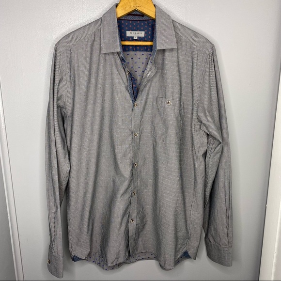 TED BAKER Gray Polka Dot Button Down Dress Shirt - Picture 1 of 4